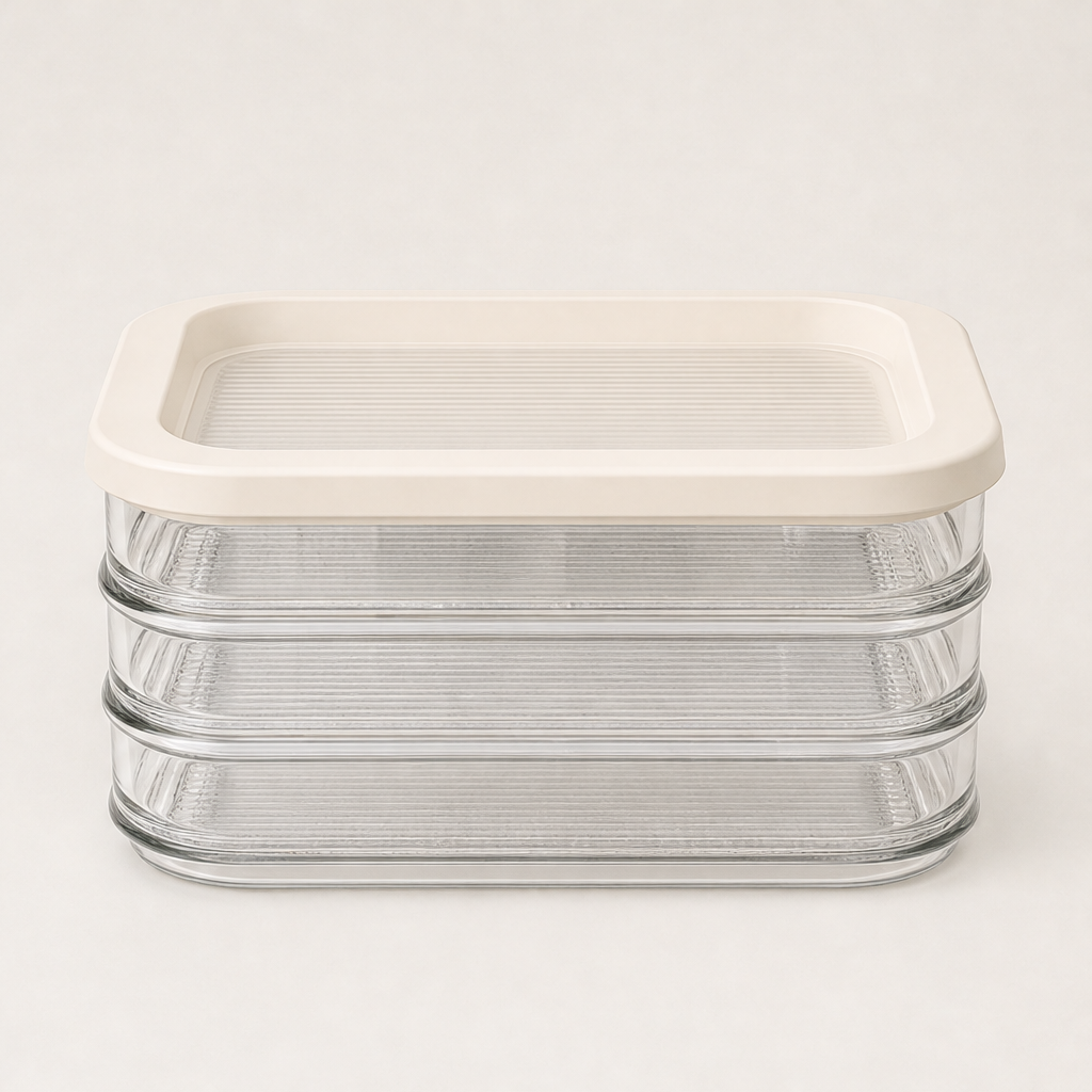3-Layer Reusable Food Storage Containers with Lids Beige