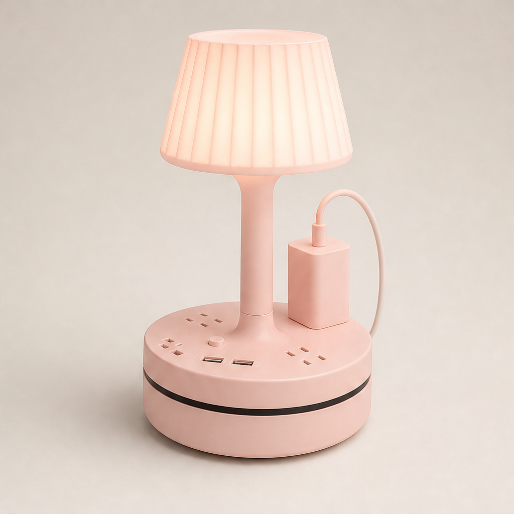 Bedside Lamp with AC Outlets and USB Charging Ports Pink