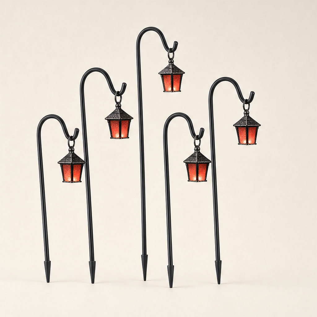 Purple Lantern Plant Stake | Glow-in-the-Dark Garden Decor - Mini Resin Lantern with Iron Hook Red