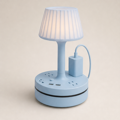 Bedside Lamp with AC Outlets and USB Charging Ports Blue