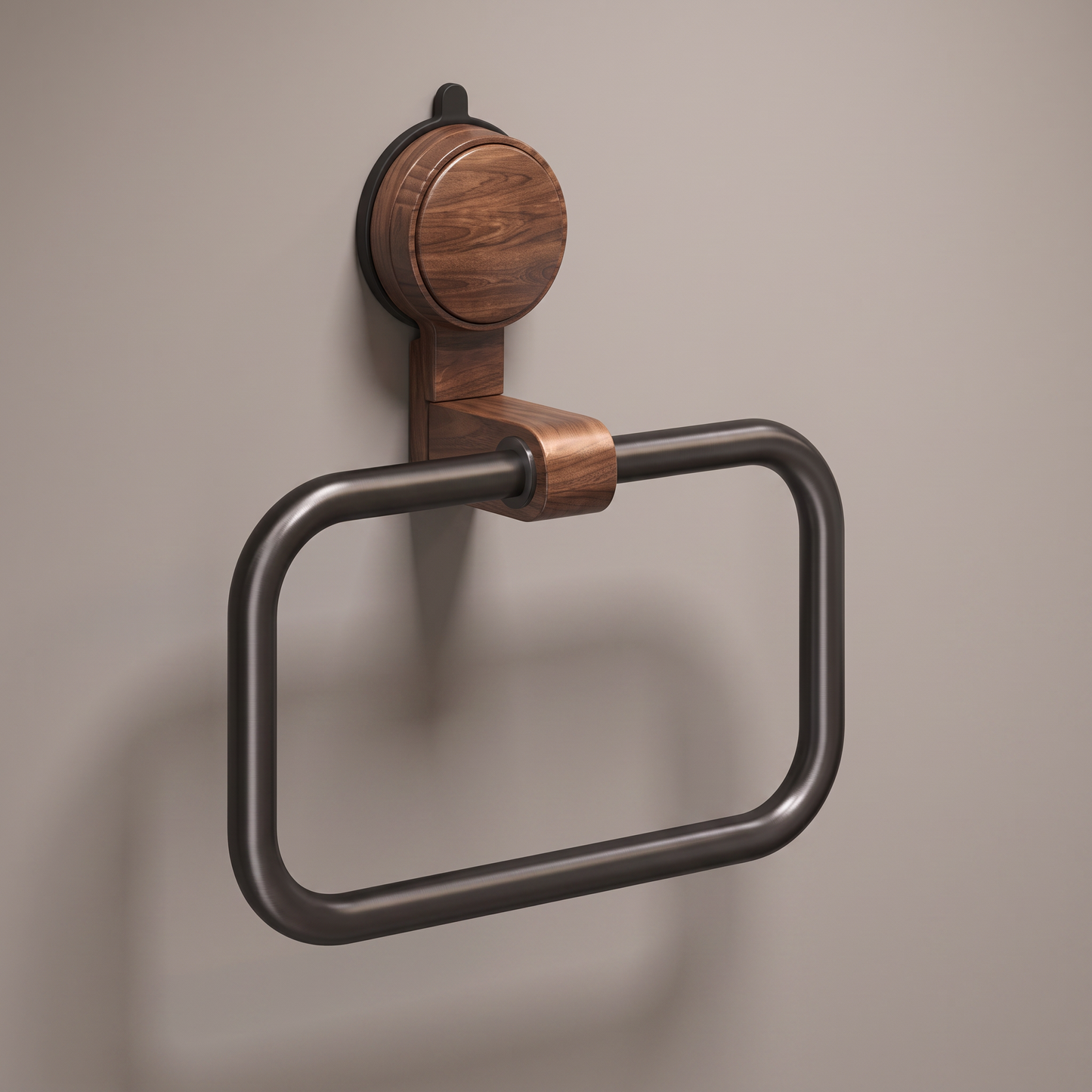 Lunara towel ring studio packshot showing the walnut mount