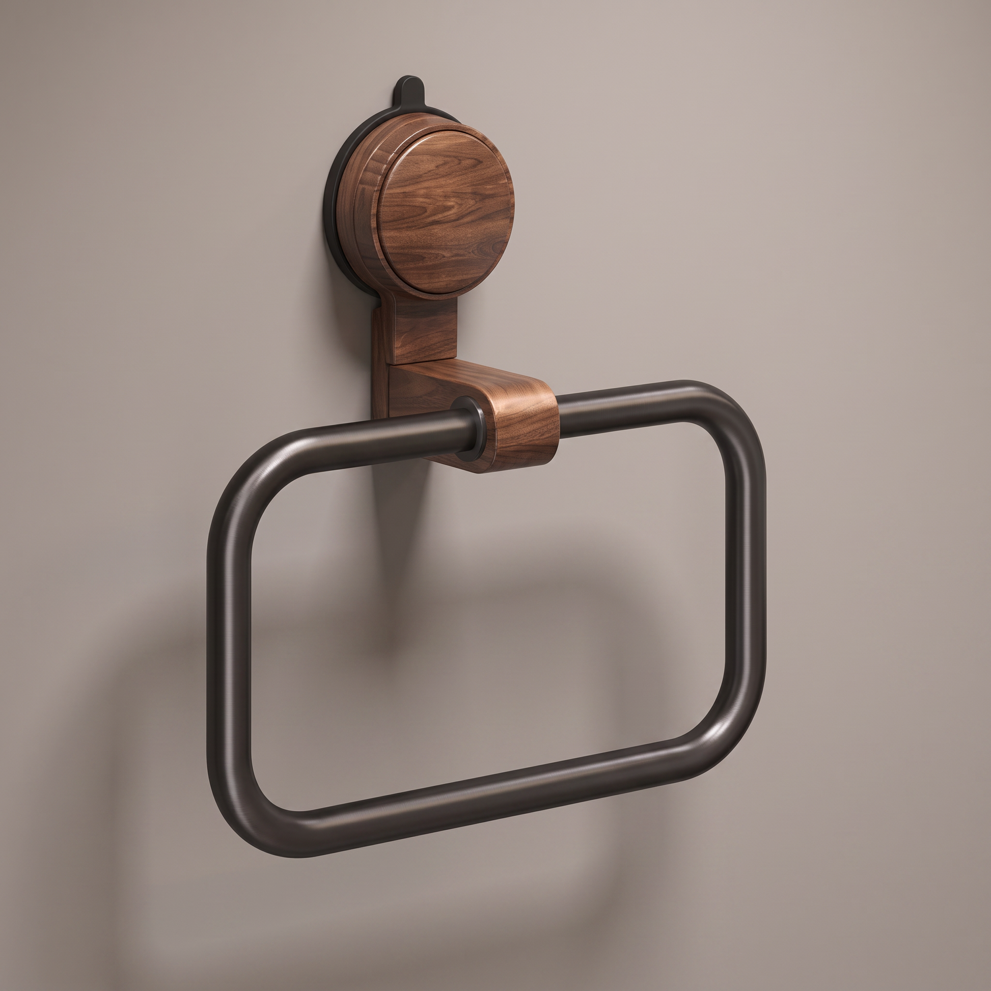 Lunara towel ring studio packshot showing the walnut mount