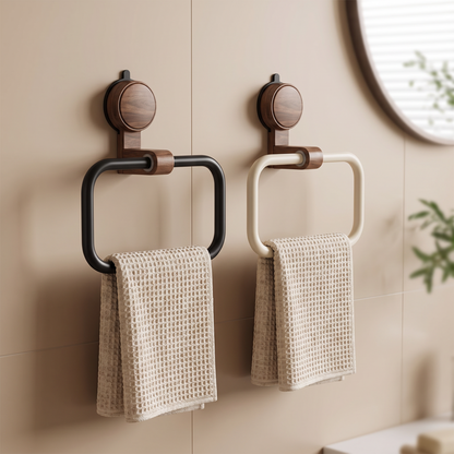 Lunara towel rings in black and cream side by side