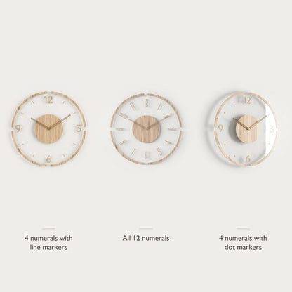 The three Nock dial styles side by side: four numerals with line markers, all twelve numerals, and four numerals with dot markers