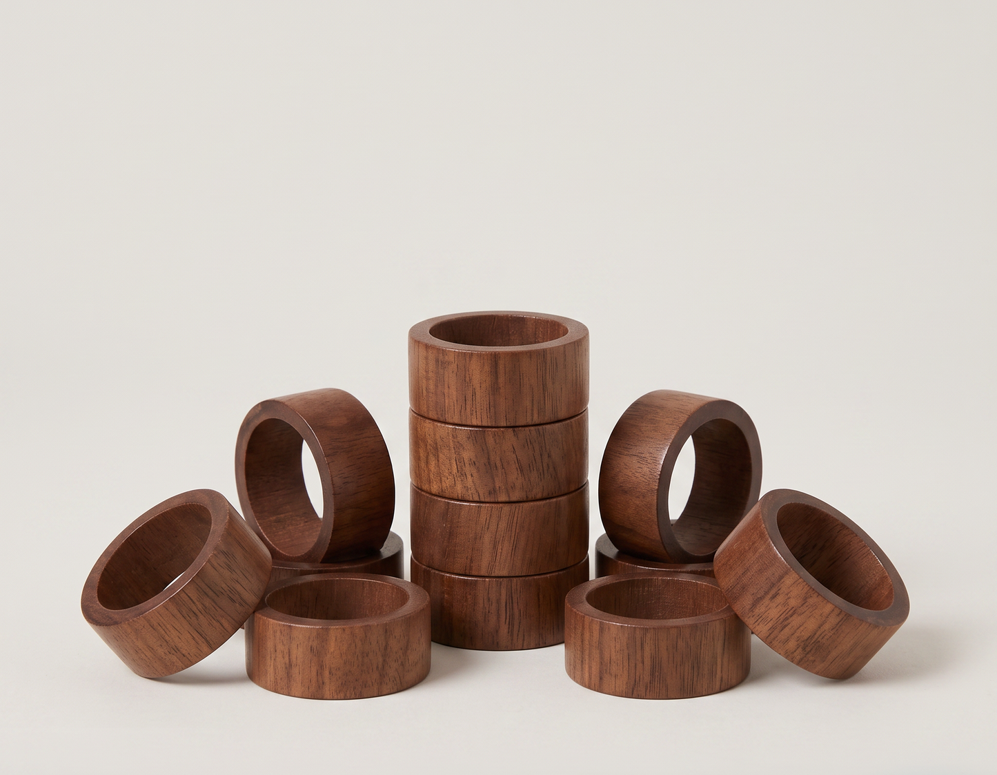 Servera wooden napkin rings - studio packshot, the full set of twelve