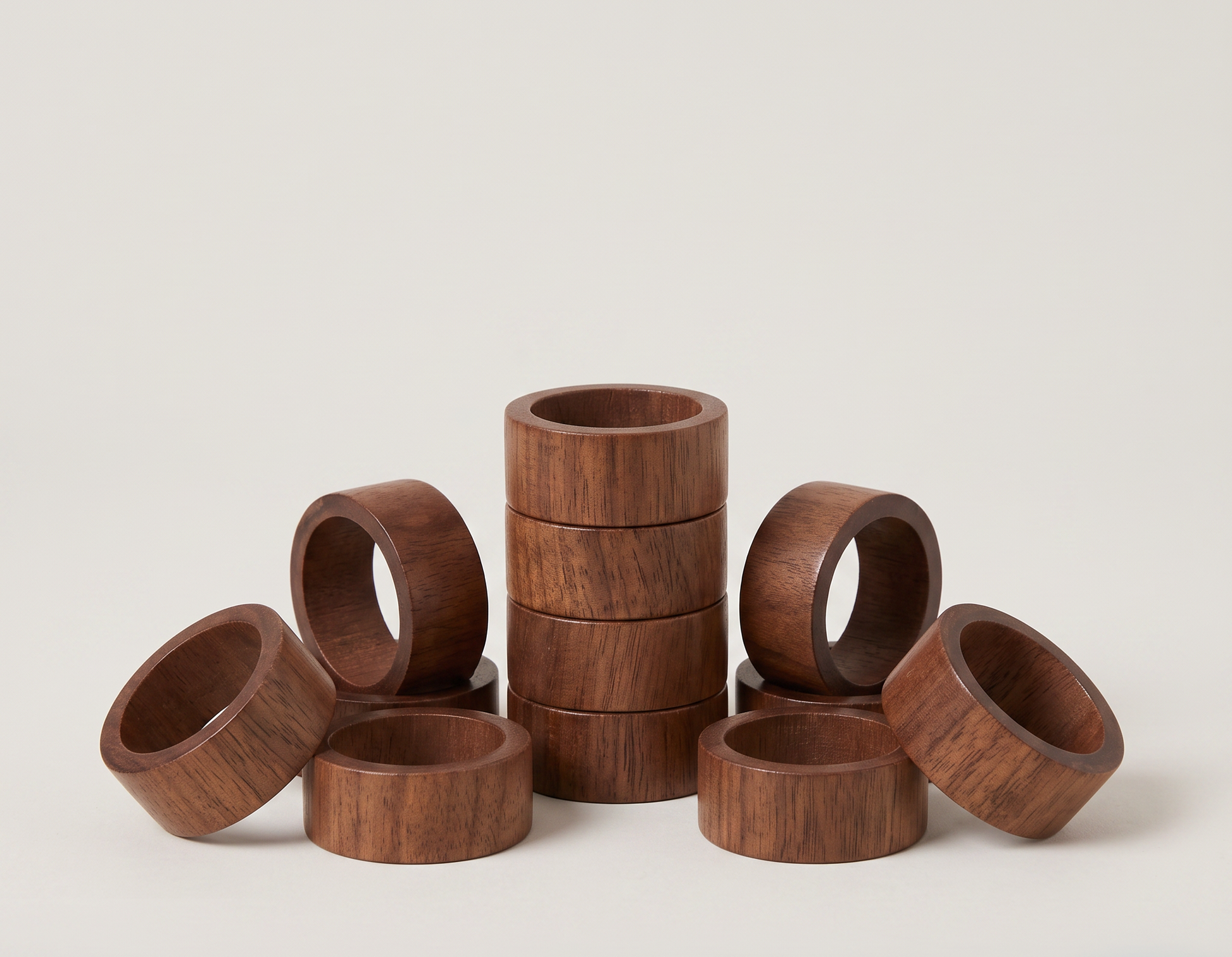 Servera wooden napkin rings - studio packshot, the full set of twelve