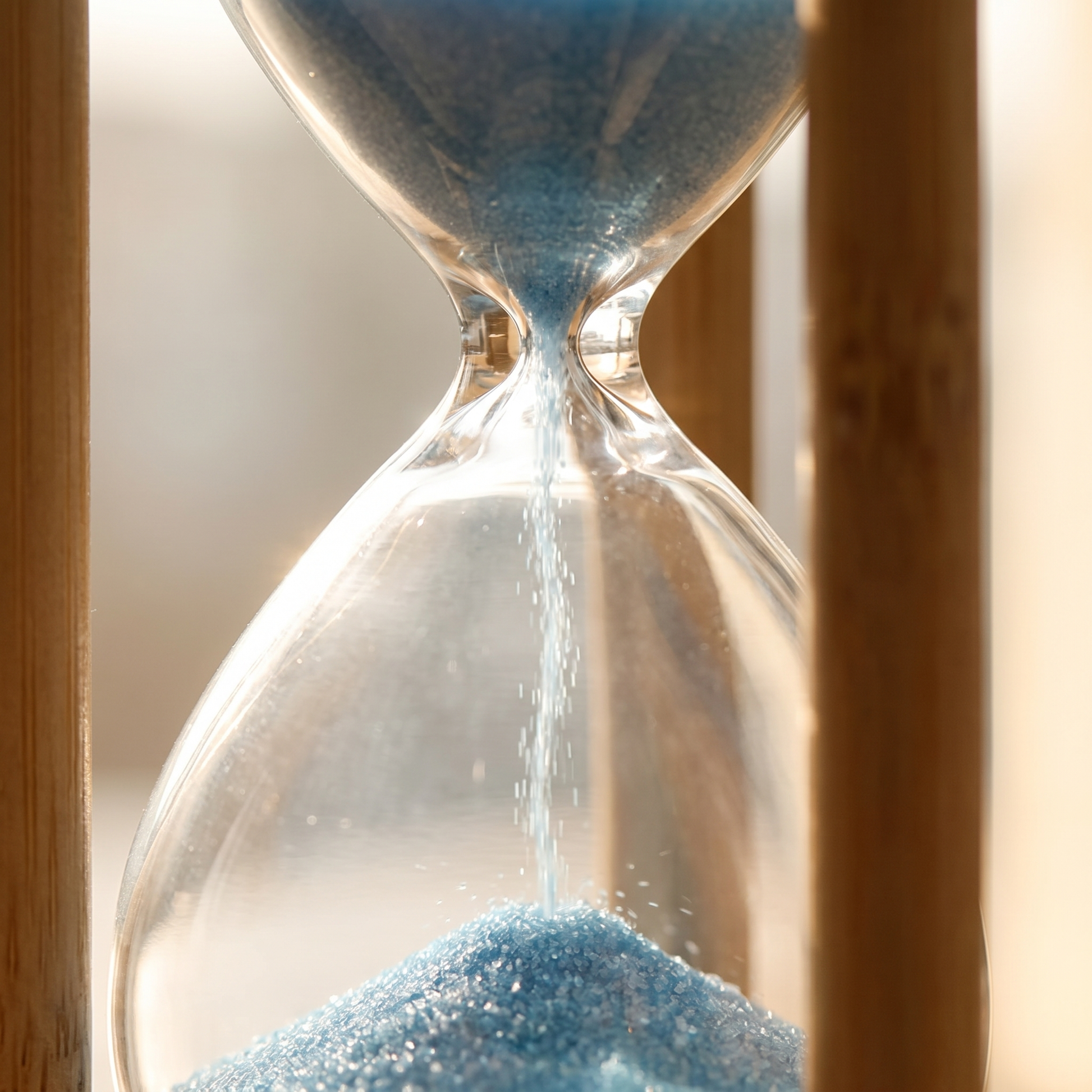 Zandra bamboo sand timer - macro of the sand running through the glass waist